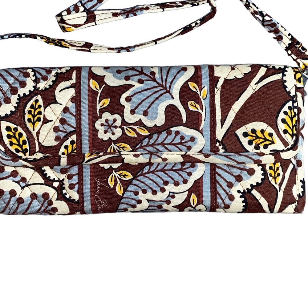 Vintage Y2K Vera Bradley Slate Blooms Brown & Blue Floral Crossbody Clutch
